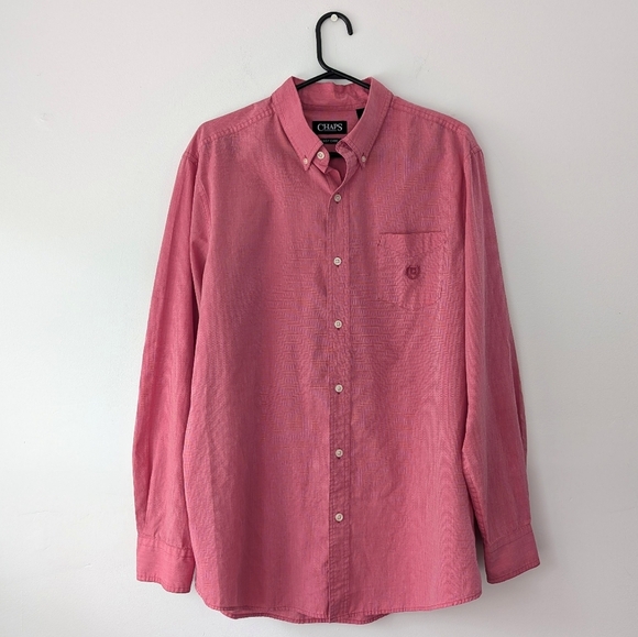 Chaps Men’s Easy Care Long Sleeve Pink Shirt In Size L - Picture 1 of 8